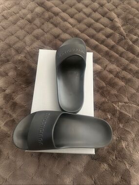 Balenciaga Black Womens Slide Sandals with Embossed Logo